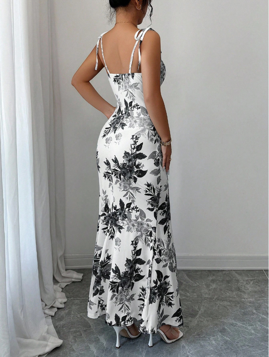 Elegant Floral Slit Maxi Dress – Slimming Fit