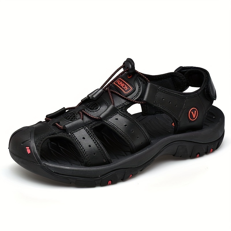 Men’s Genuine Leather Closed-Toe Sandals – Adjustable Buckle & Non-Slip Comfort