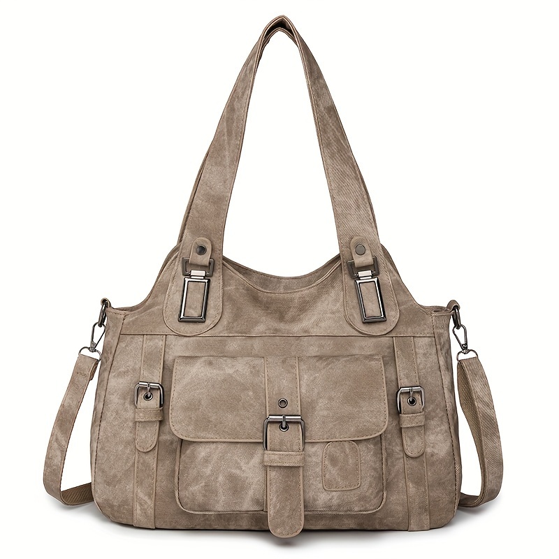 Women’s Vintage Tote Bag – Large Capacity Shoulder Purse with Detachable Strap