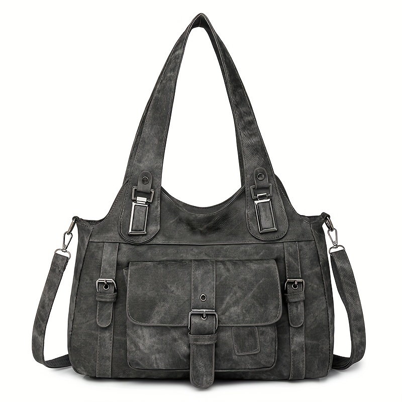 Women’s Vintage Tote Bag – Large Capacity Shoulder Purse with Detachable Strap