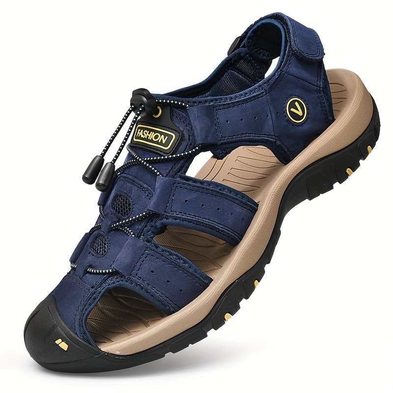 Men’s Genuine Leather Closed-Toe Sandals – Adjustable Buckle & Non-Slip Comfort