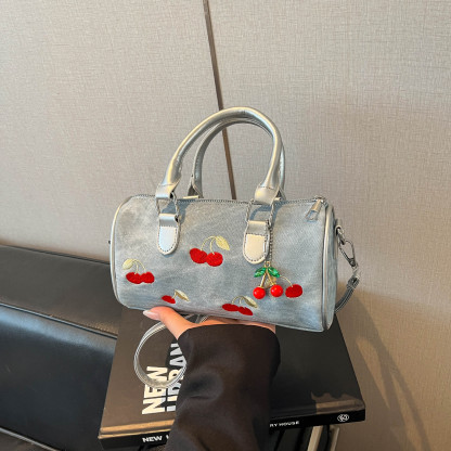 Women's Cherry Embroidered Denim Boston Bag – Vintage Everyday Handbag