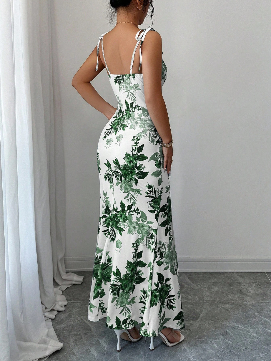 Elegant Floral Slit Maxi Dress – Slimming Fit