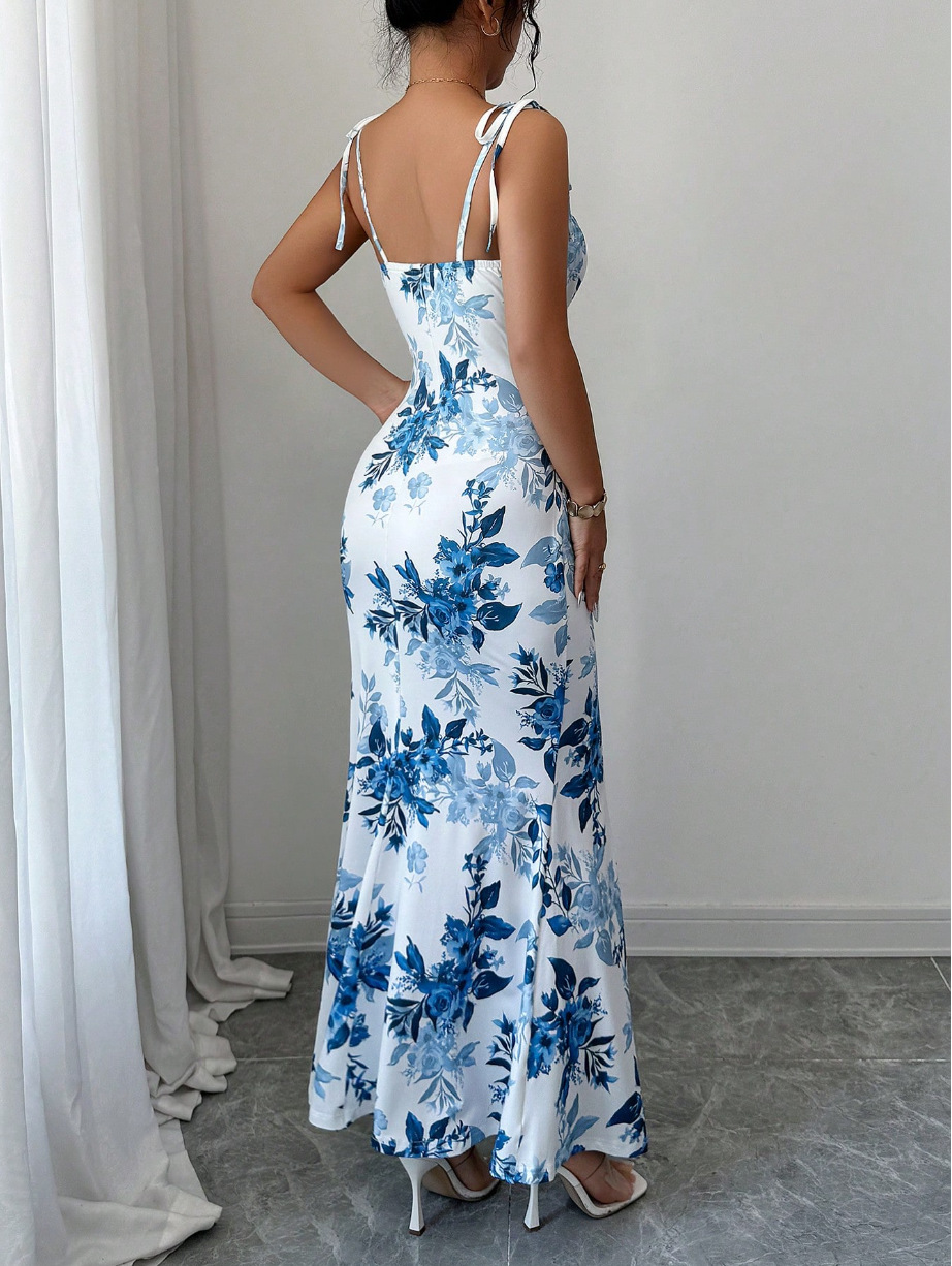 Elegant Floral Slit Maxi Dress – Slimming Fit