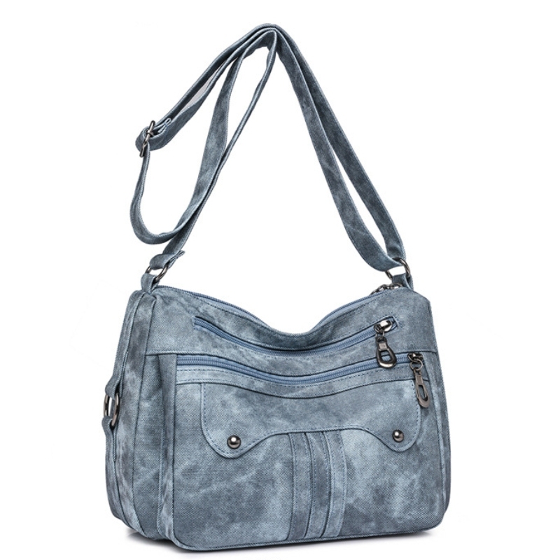 Women’s Multi-Zip Shoulder Bag – Lightweight Vintage Crossbody Purse