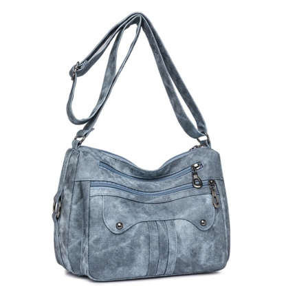 Women’s Multi-Zip Shoulder Bag – Lightweight Vintage Crossbody Purse