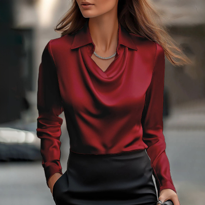Women’s Satin Cowl Neck Blouse – Elegant Long Sleeve Top