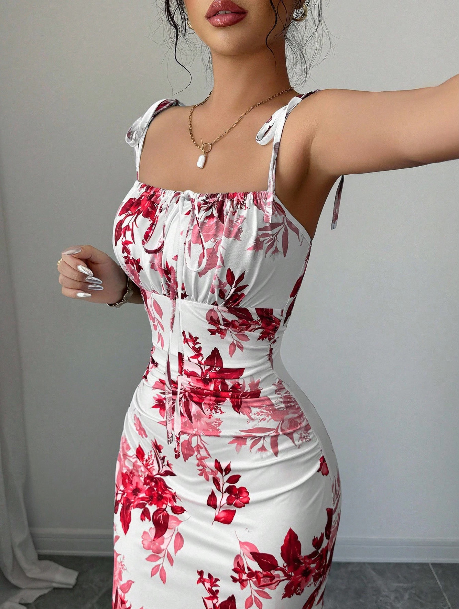 Elegant Floral Slit Maxi Dress – Slimming Fit