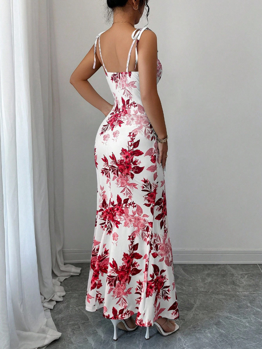 Elegant Floral Slit Maxi Dress – Slimming Fit