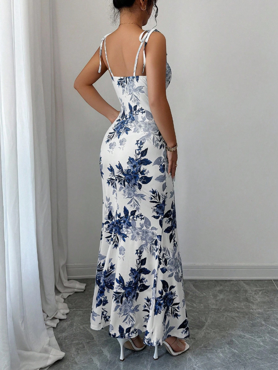 Elegant Floral Slit Maxi Dress – Slimming Fit