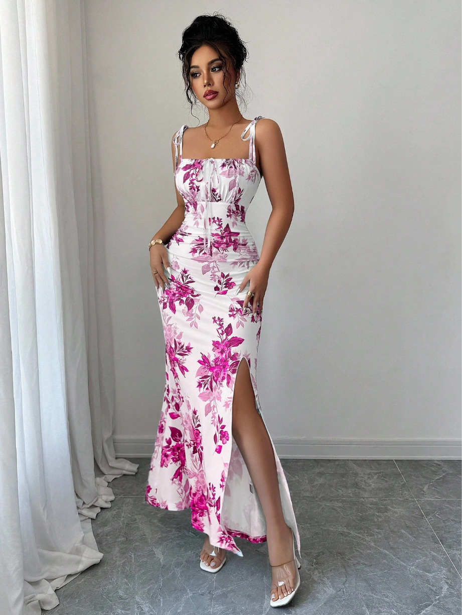 Elegant Floral Slit Maxi Dress – Slimming Fit