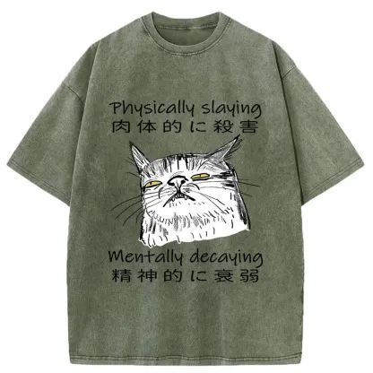 Mentally Decaying Cat Washed T-Shirt