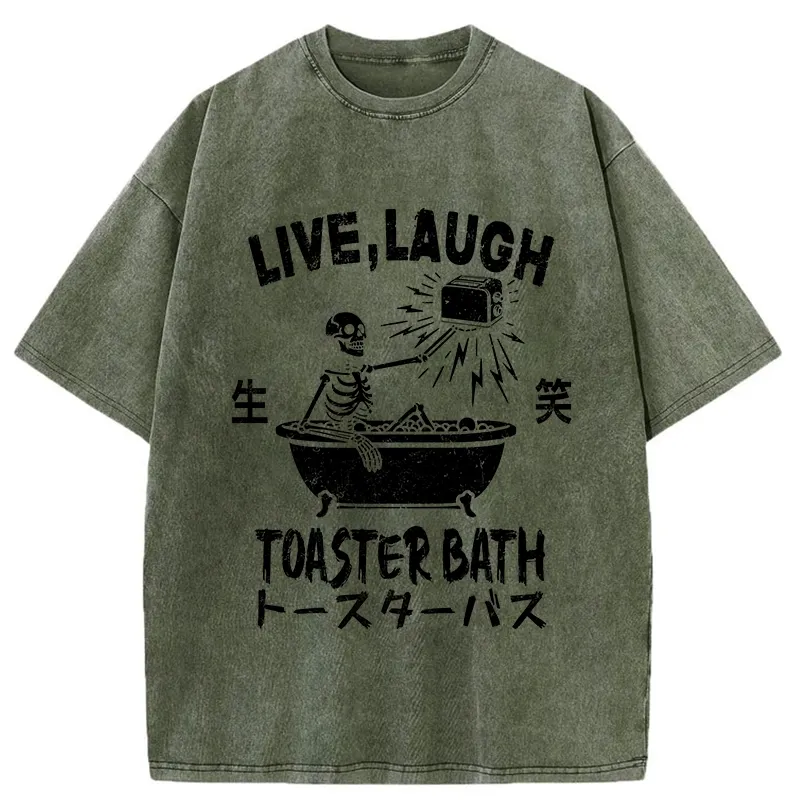 Funny Electric Shock Skeleton Washed T-Shirt