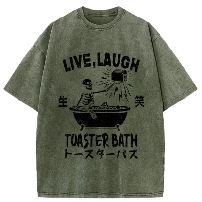 Funny Electric Shock Skeleton Washed T-Shirt