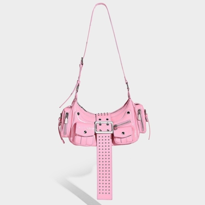 Moto Punk Studded Handbag – Rock Chic Buckle Detail Tote for Women