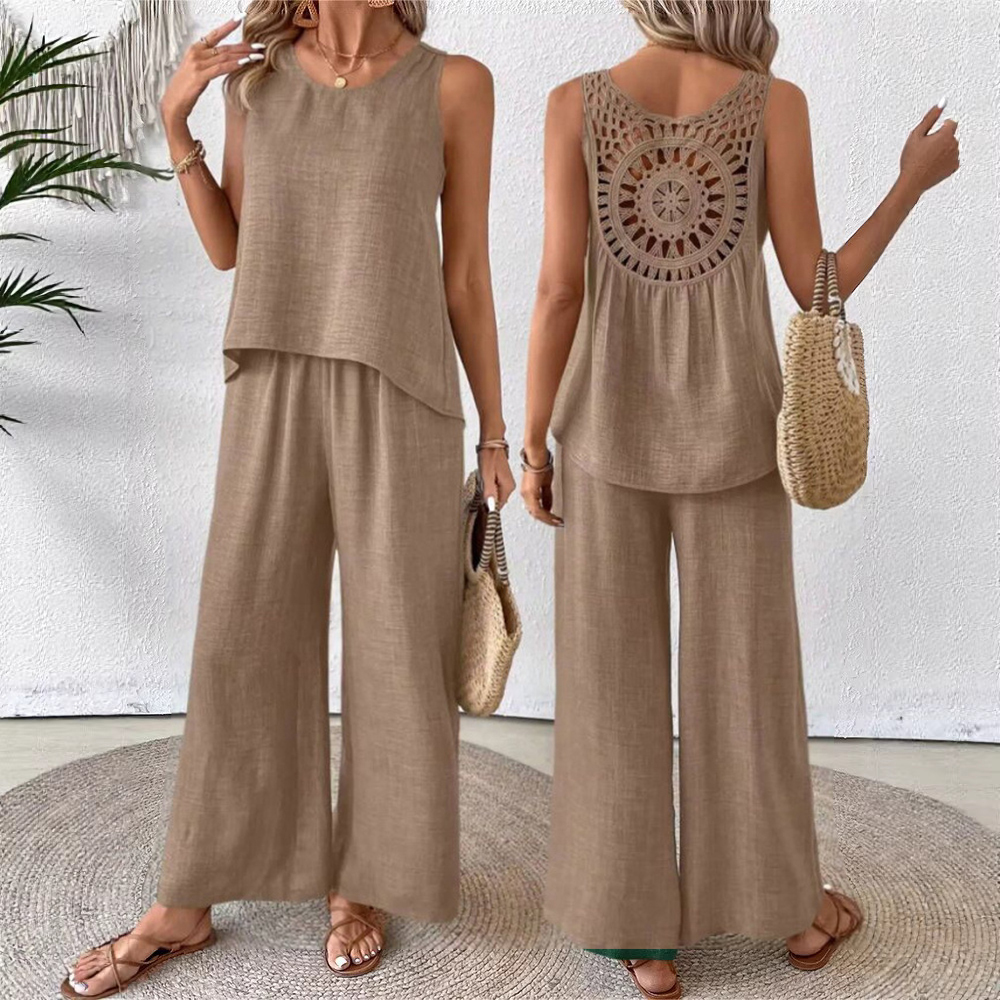 Women’s Summer Crochet Back Two-Piece Set – Relaxed Sleeveless Outfit