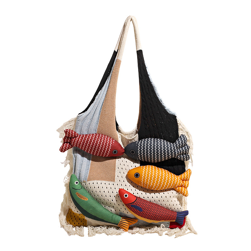 Boho Fish Pattern Crochet Tote Bag 