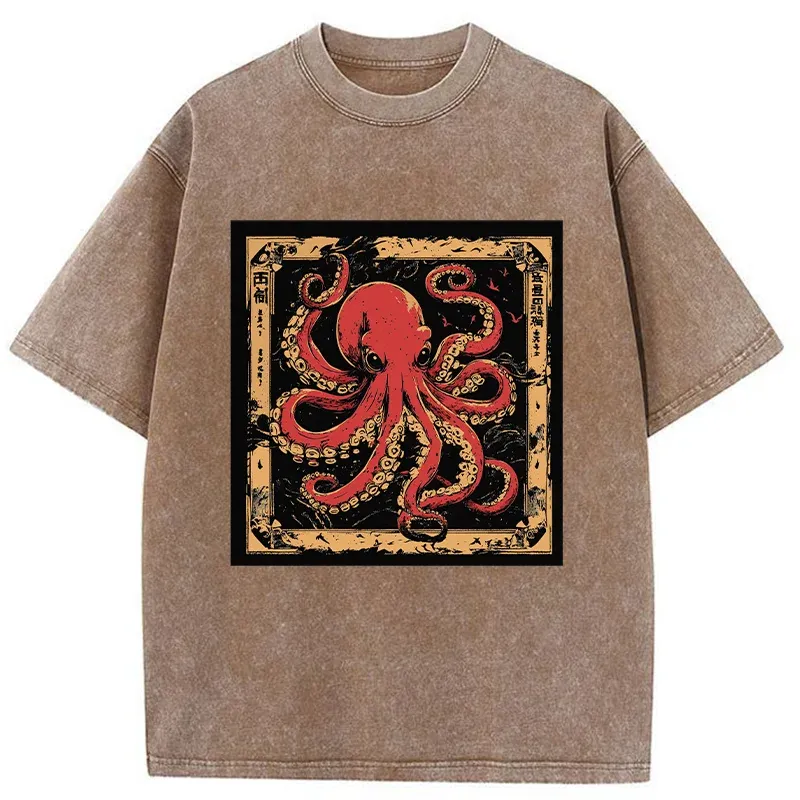 Retro Octopus Washed T-Shirt