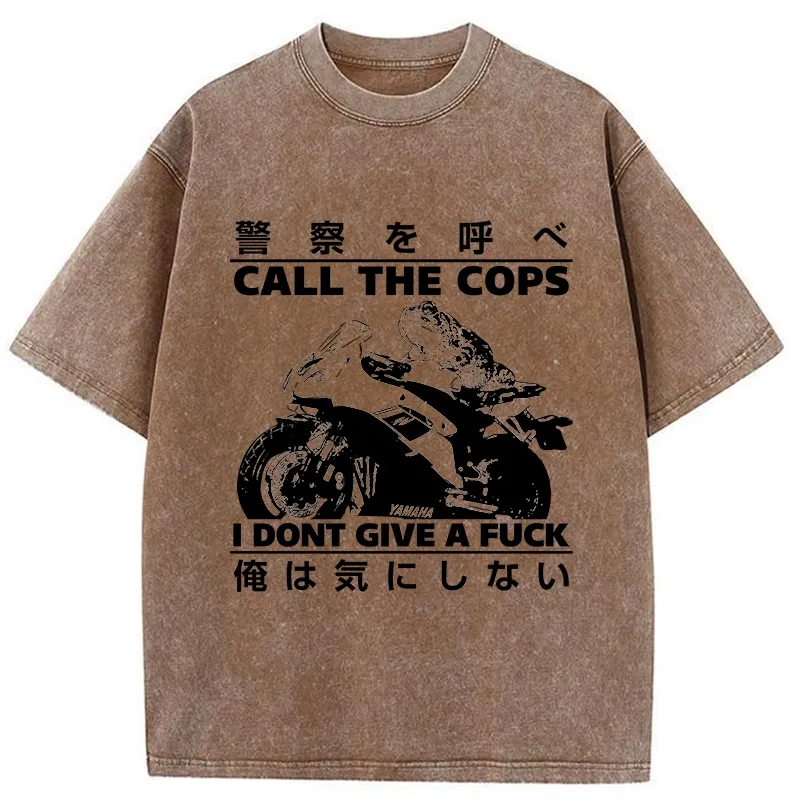 Funny Frog Riding A Motorcycle Washed T-Shirt