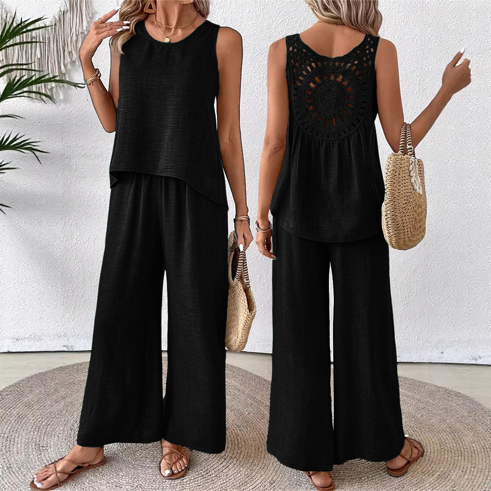 Women’s Summer Crochet Back Two-Piece Set – Relaxed Sleeveless Outfit