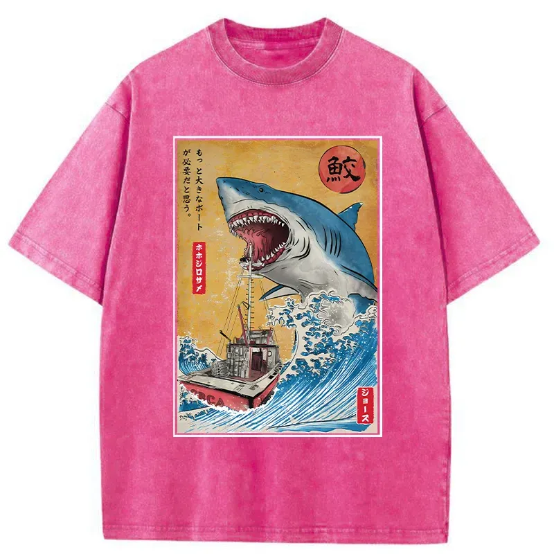Ukiyoe Shark Japan Washed T-Shirt
