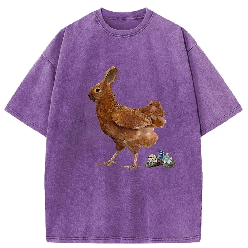 Easter Bunny Laying Eggs Washed T-Shirt