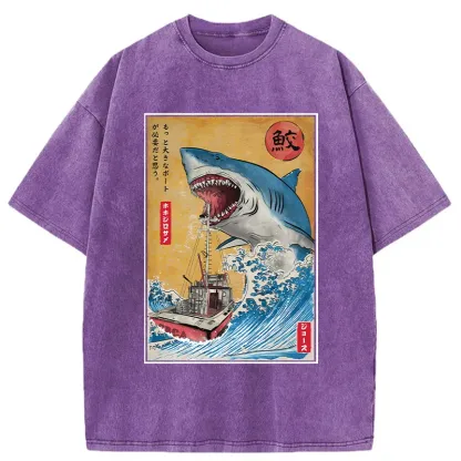 Ukiyoe Shark Japan Washed T-Shirt