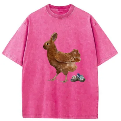 Easter Bunny Laying Eggs Washed T-Shirt