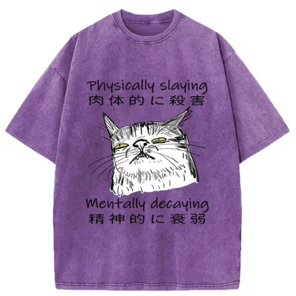 Mentally Decaying Cat Washed T-Shirt