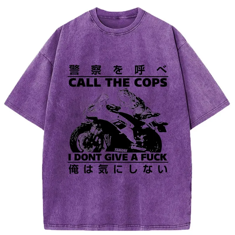 Funny Frog Riding A Motorcycle Washed T-Shirt