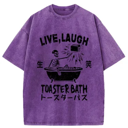 Funny Electric Shock Skeleton Washed T-Shirt