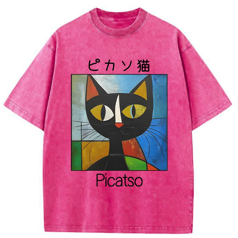 Funny Picasso Cat Washed T-Shirt