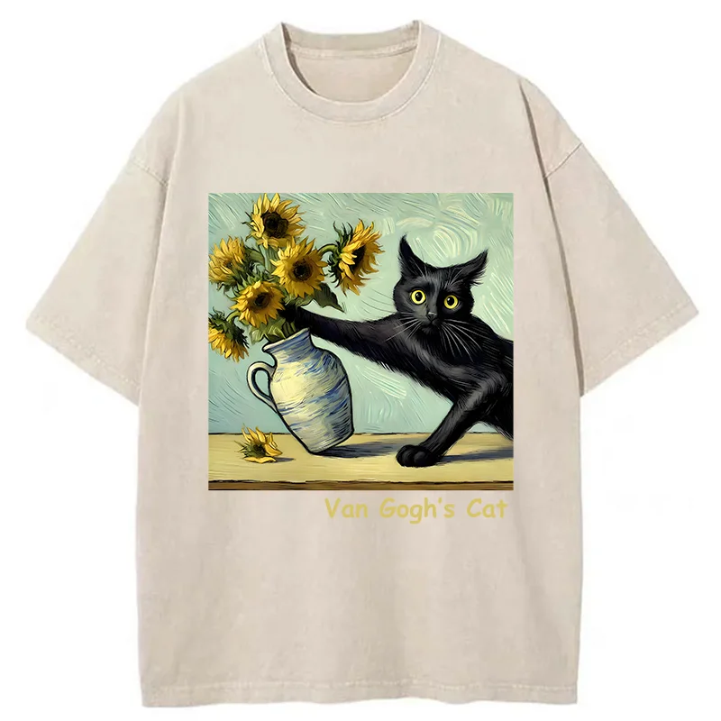 Van Gogh's Naughty Cat Washed T-Shirt