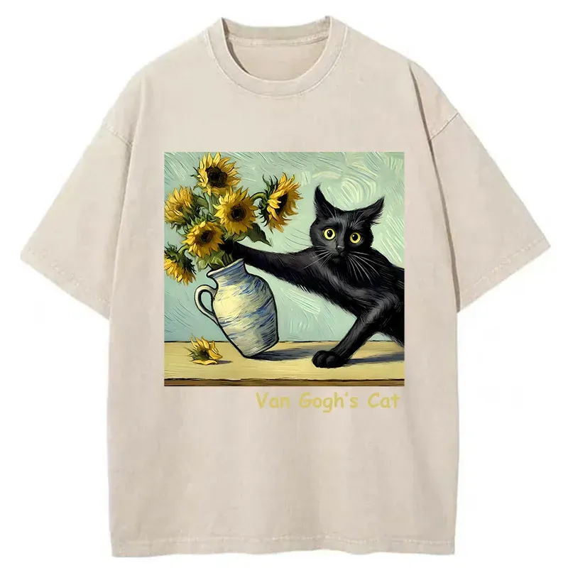 Van Gogh's Naughty Cat Washed T-Shirt