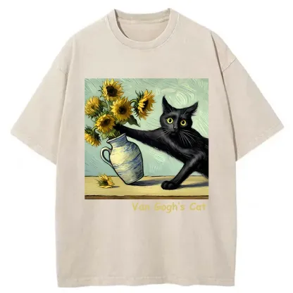 Van Gogh's Naughty Cat Washed T-Shirt