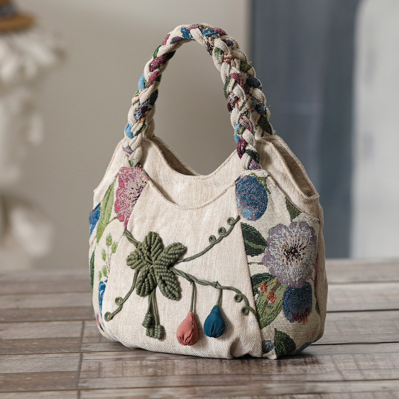 Handwoven Boho Floral Tote Bag – Foldable Vacation Handbag for Women