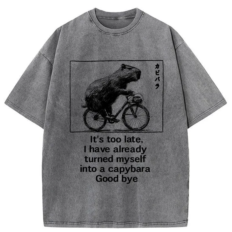 Funny Capybara Riding A Bicycle Washed T-Shirt