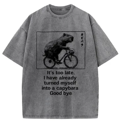 Funny Capybara Riding A Bicycle Washed T-Shirt