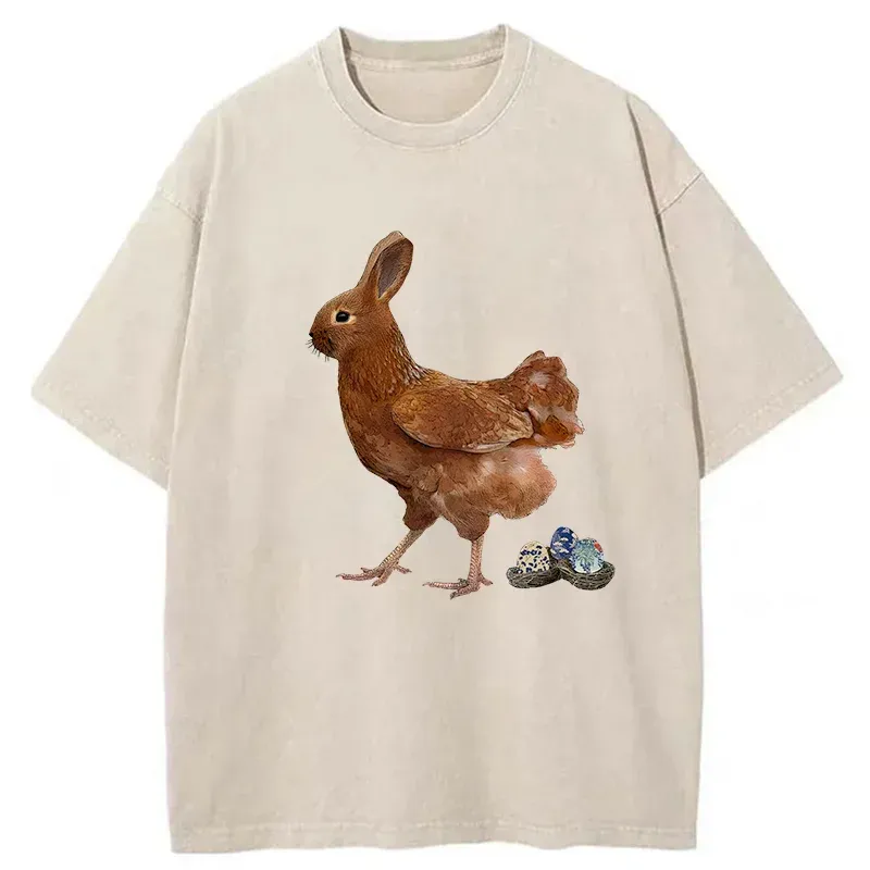 Easter Bunny Laying Eggs Washed T-Shirt
