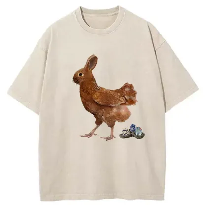 Easter Bunny Laying Eggs Washed T-Shirt
