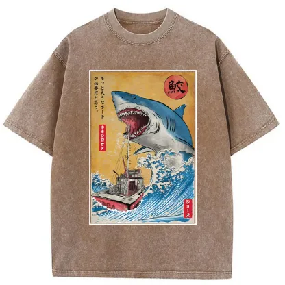 Ukiyoe Shark Japan Washed T-Shirt