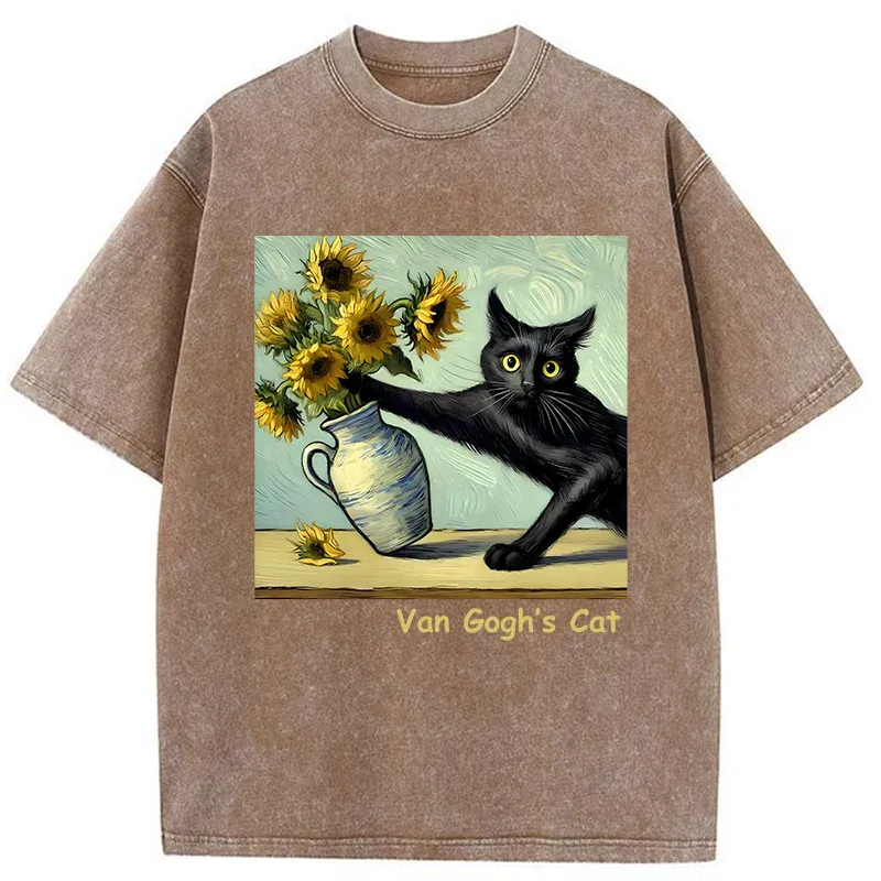 Van Gogh's Naughty Cat Washed T-Shirt