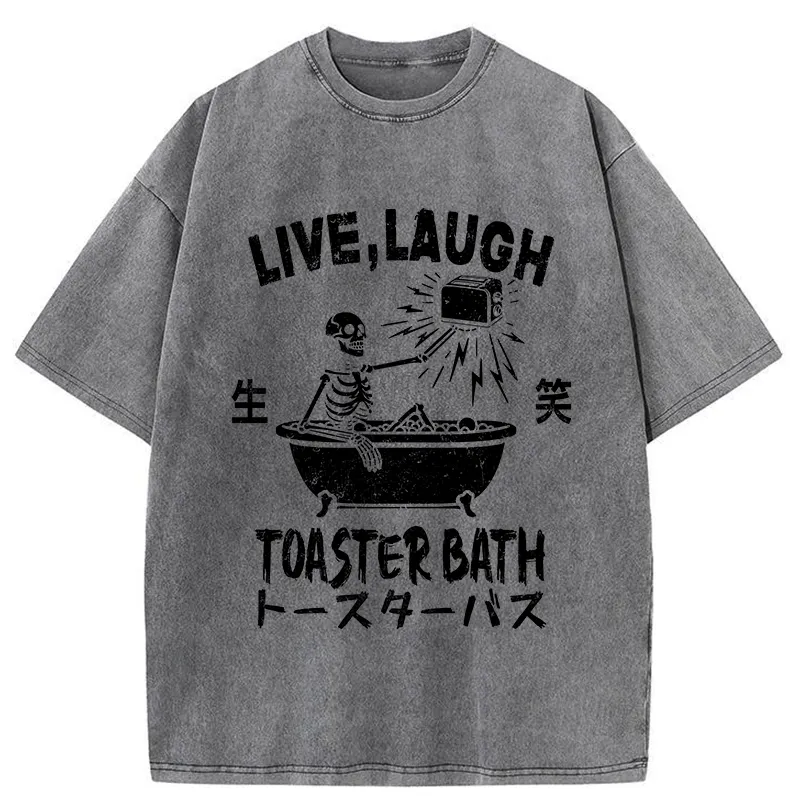 Funny Electric Shock Skeleton Washed T-Shirt