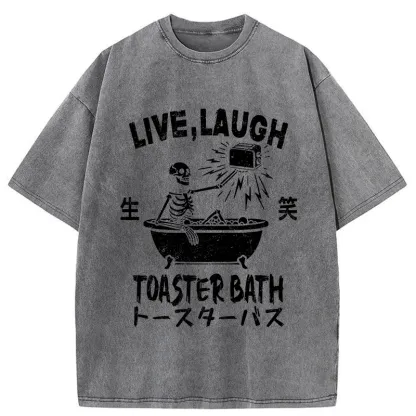 Funny Electric Shock Skeleton Washed T-Shirt