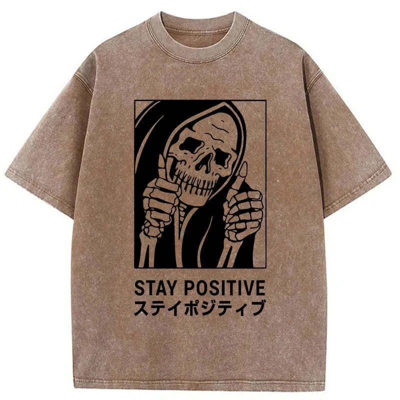 Stay Positive Skeleton Washed T-Shirt