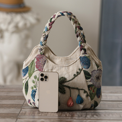 Handwoven Boho Floral Tote Bag – Foldable Vacation Handbag for Women