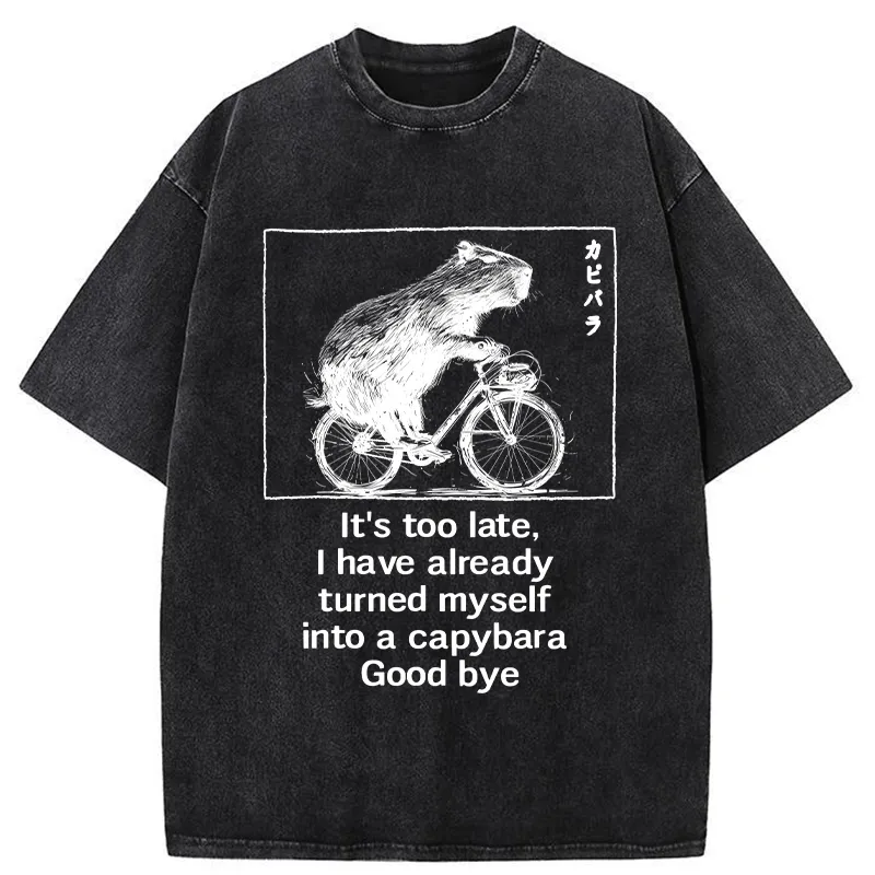 Funny Capybara Riding A Bicycle Washed T-Shirt