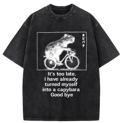Funny Capybara Riding A Bicycle Washed T-Shirt
