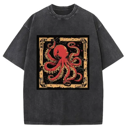 Retro Octopus Washed T-Shirt