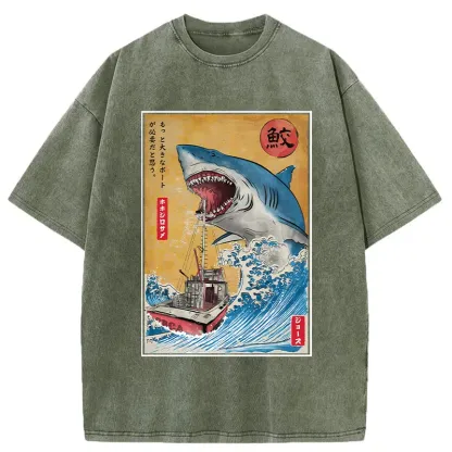 Ukiyoe Shark Japan Washed T-Shirt